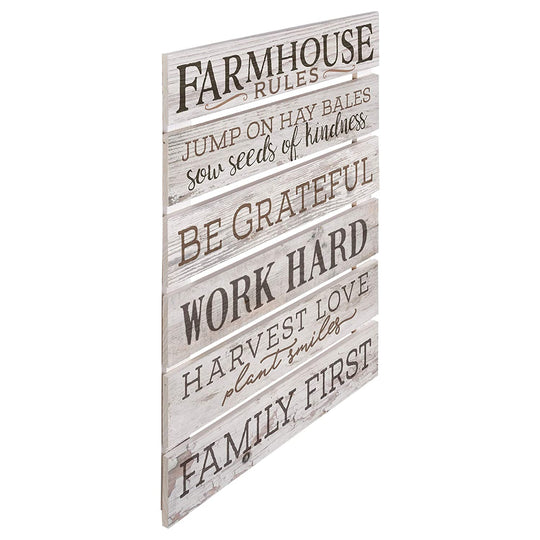P. Graham Dunn Farmhouse Rules Grateful Work Hard Love Solid Pine Wood Skid Wall Plaque Sign