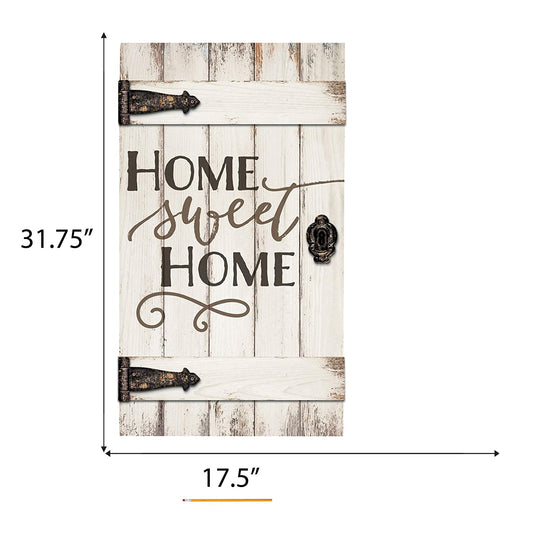 Home Sweet Home White Distressed Solid Pine Wood Barn Door Wall Plaque Sign