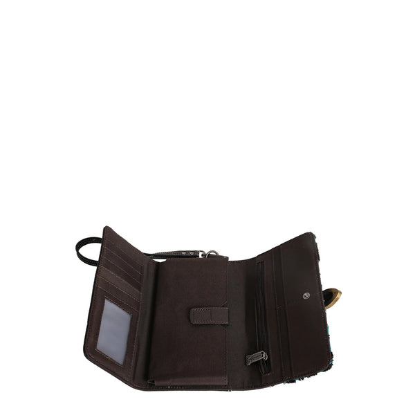 Trinity Ranch Hair-On Cowhide Buckle Collection Wristlet Wallet