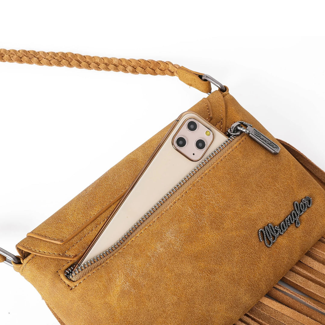 Wrangler Genuine Leather Fringe Crossbody Bag (Wrangler By Montana West) - Brown