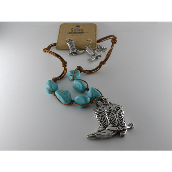 Antique Effect Silver Cowboy Boots Necklace With Matching Earrings - Jewellery