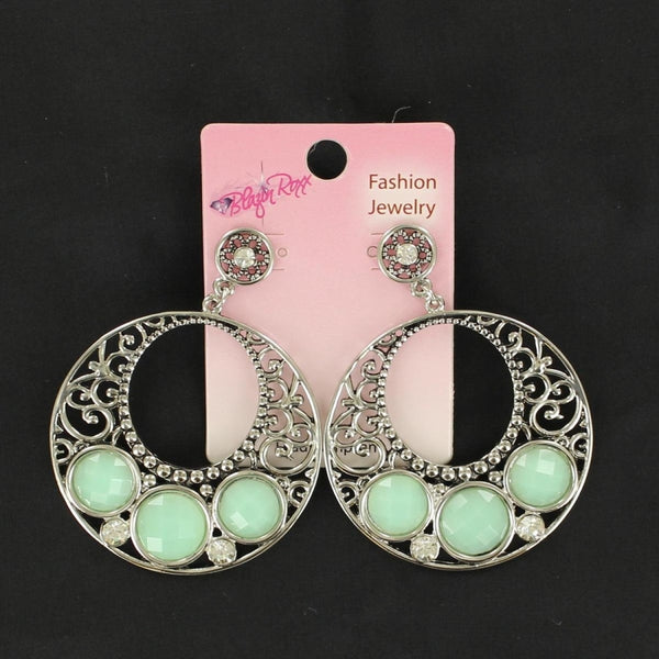 Blazin Roxx Disc Earrings With Mint Coloured Stones - Accessories