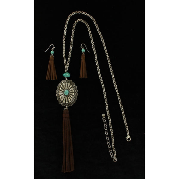 Blazin Roxx Ladies Western Turquoise Oval Disc Stone With Suede Effect Tassel - Accessories