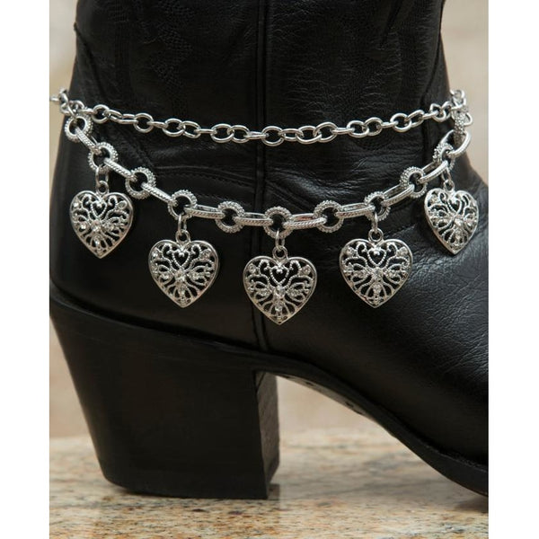 Blazin Roxx Silver Double Chain With Heart Charms Boot Bracelet - Boot Accessories