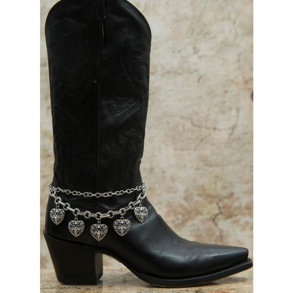 Blazin Roxx Silver Double Chain With Heart Charms Boot Bracelet - Boot Accessories