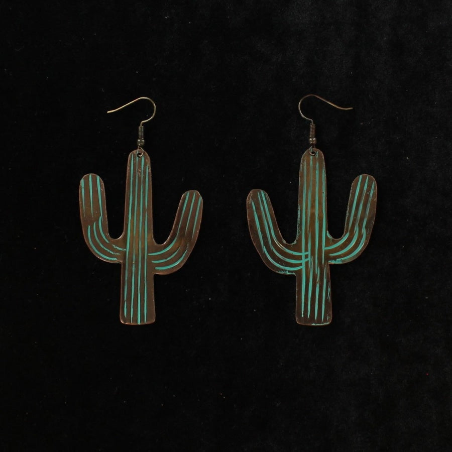 Blazin Roxx Turquoise Patina Large Cactus Earrings - Accessories