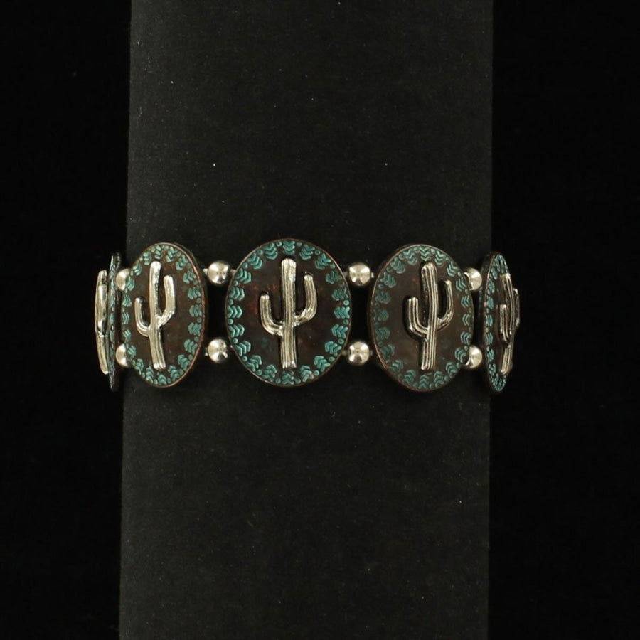 Blazin Roxx Western Womens Jewellery Bracelet Stretch Cactus Oval Hammered - Accessories