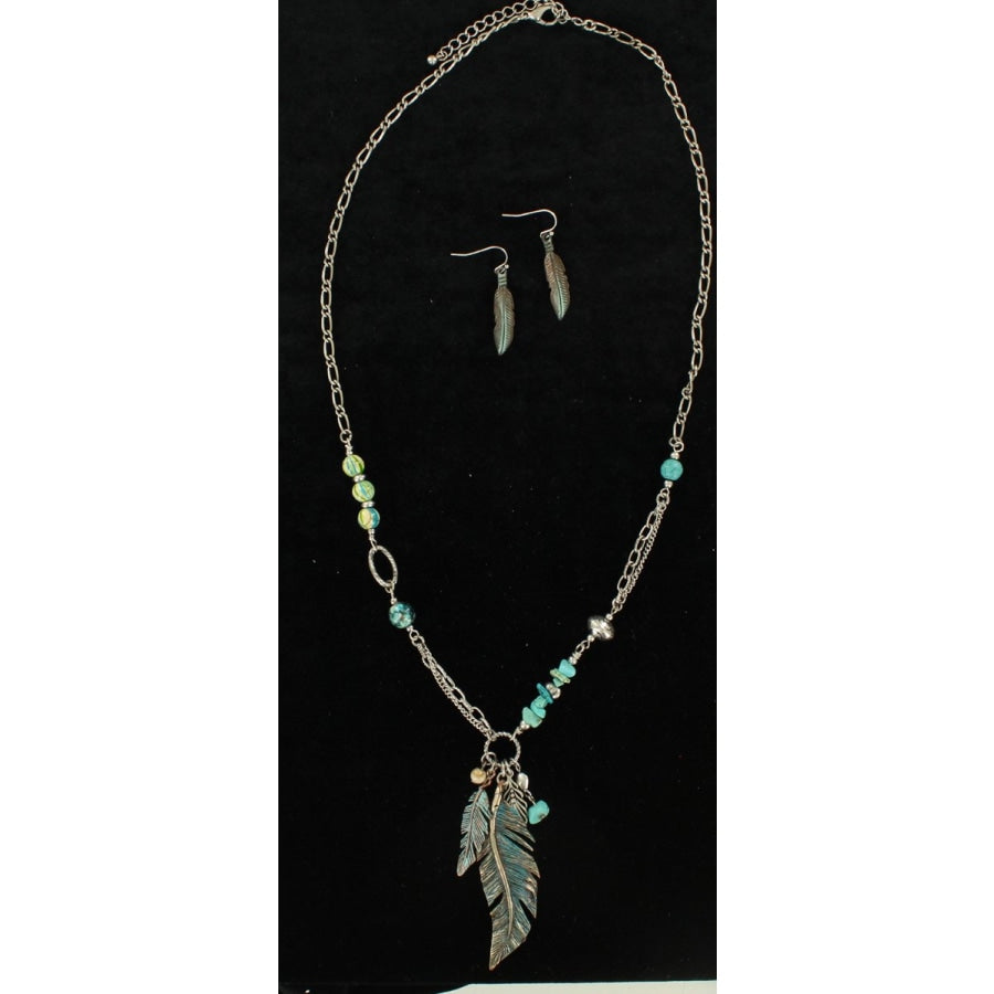Blazin Roxx Womens Jewelry Necklace Set Beaded Feather Turquoise Beads - Accessories