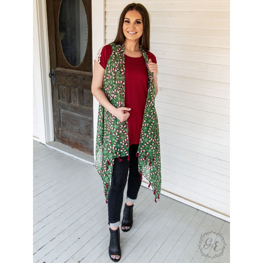 Crazy Candy Cane Cover Up With Red Tassels - Womens Tops