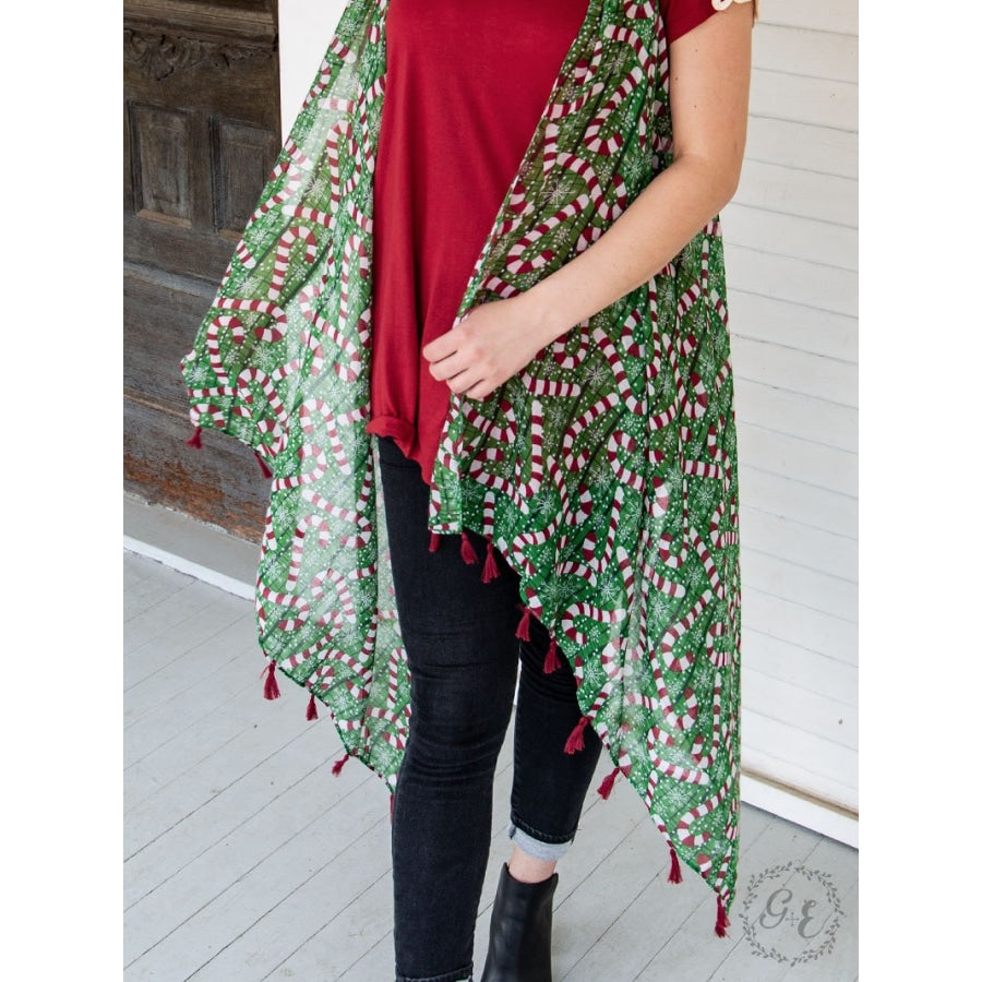 Crazy Candy Cane Cover Up With Red Tassels - Womens Tops