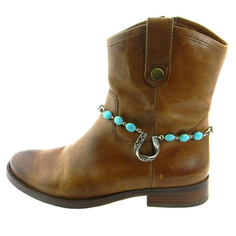 Horse Shoe Boot Chain With Turquoise Beaded Chain - Boot Accessories