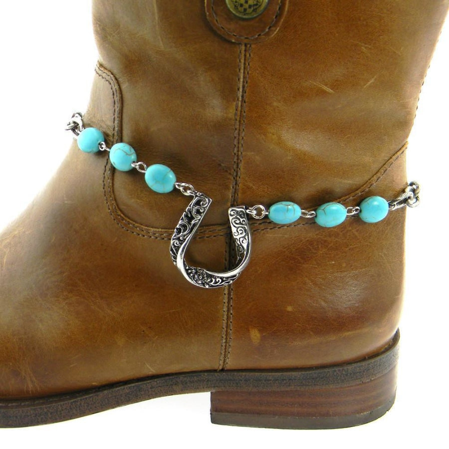 Horse Shoe Boot Chain With Turquoise Beaded Chain - Boot Accessories