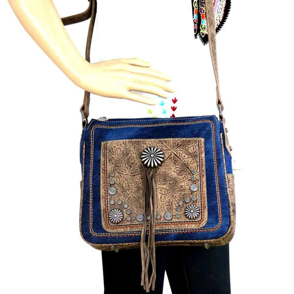 Montana West Concho Denim Collection Crossbody Bag In Navy - Accessories