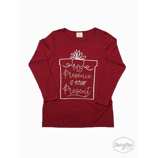 My Presence Is Your Present Maroon Side-Split Long Sleeve - Womens Tops