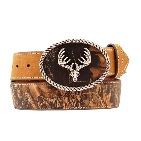 Nocona Western Belt Mens Leather Buck Skull Camo Aged Bark - Belts & Buckles