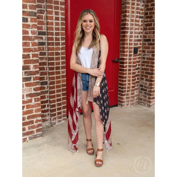 Star Spangled Cover Up With Cream Tassels - Womens Outerwear